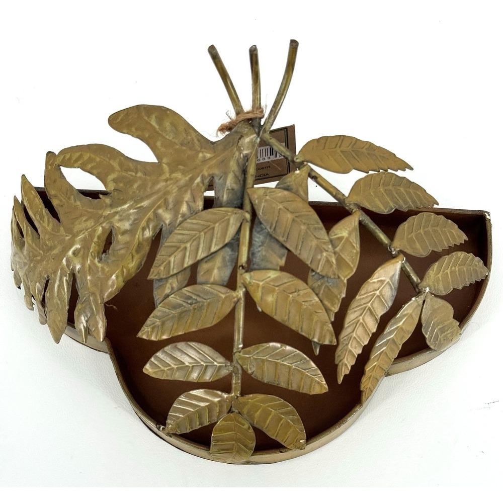 Metal Wall Planter Leaf Decor Rustic Half Round Hanging Wall Pocket Vintage Styl